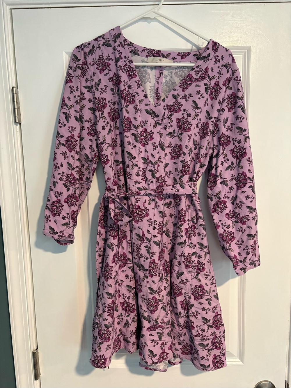 LOFT Lavender Floral Tie-Waist Dress